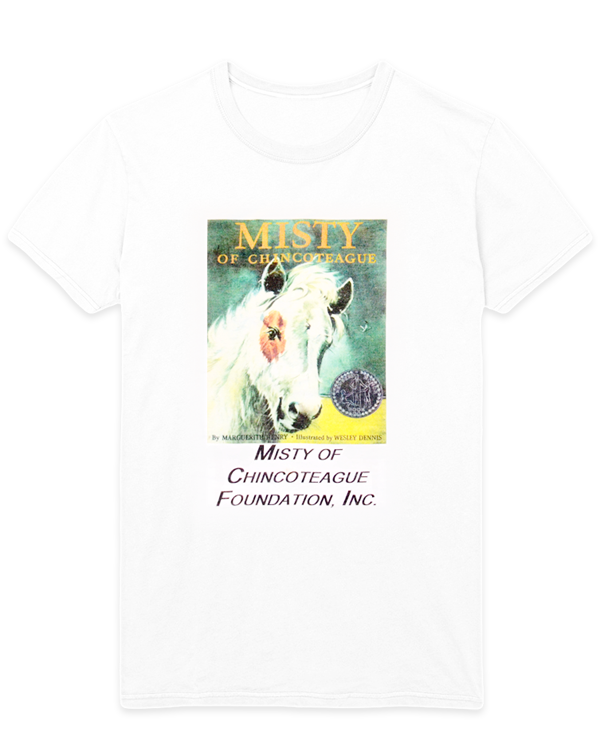 White t-shirt with Misty of Chincoteague book cover